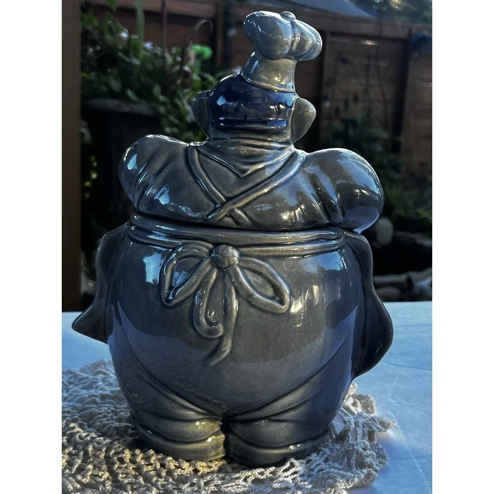 Vintage 1940's Red Wing Pottery Chef Pierre Cookie Jar *Rare Blue Color